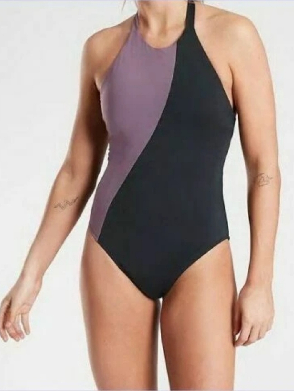 Athleta Volcanic Voilet Asym Colorblock One Piece Bathing Suit Small